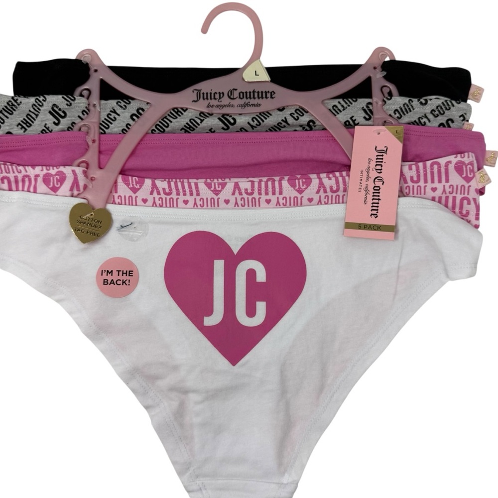 Juicy Couture Size Large 5 pair bikini cotton spandex tag free panties NWT